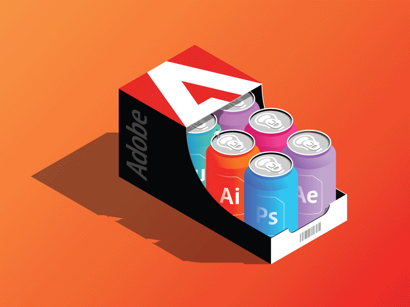 Adobe Drinks (Wireframe Vs Final Result) 3d adobe concept design gif illustration illustrator isometric isometric design process soda soda can vector wireframe