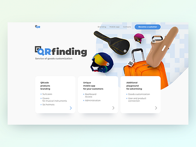 Landing page for QR code service of goods customisation goods landind logo qr qrcode simple uid ux