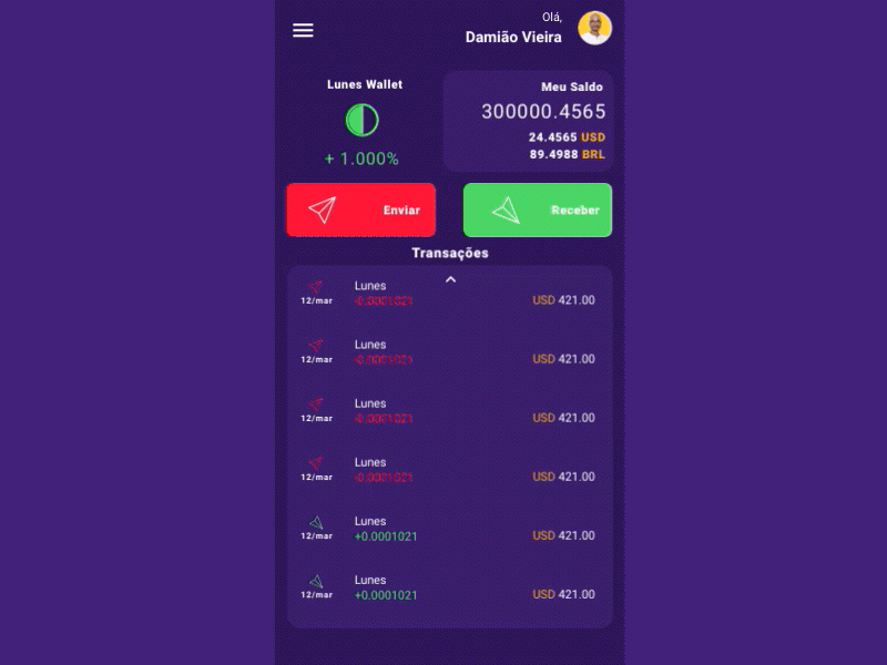 Conceptual Progressive Web Application - Wallet Lunes app bitcoin crypto currency crypto wallet ether gif animated interaction design lunes redesign user interface ux wallet web