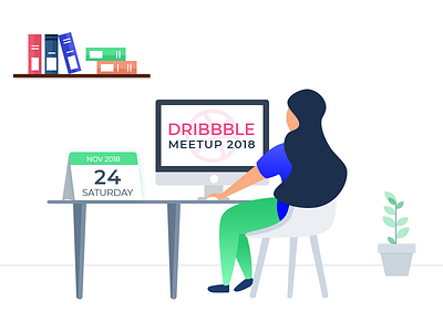 Dribbble Meetup 2018 2018 app books calendar character dribbble illustration imac meetup shell ui ux webkul