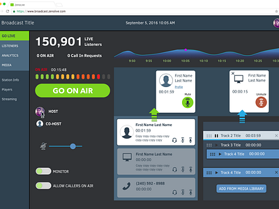 Indie Broadcaster Radio Dashboard - Listeners On Air State app dashboard ui design sketch app ui ux web