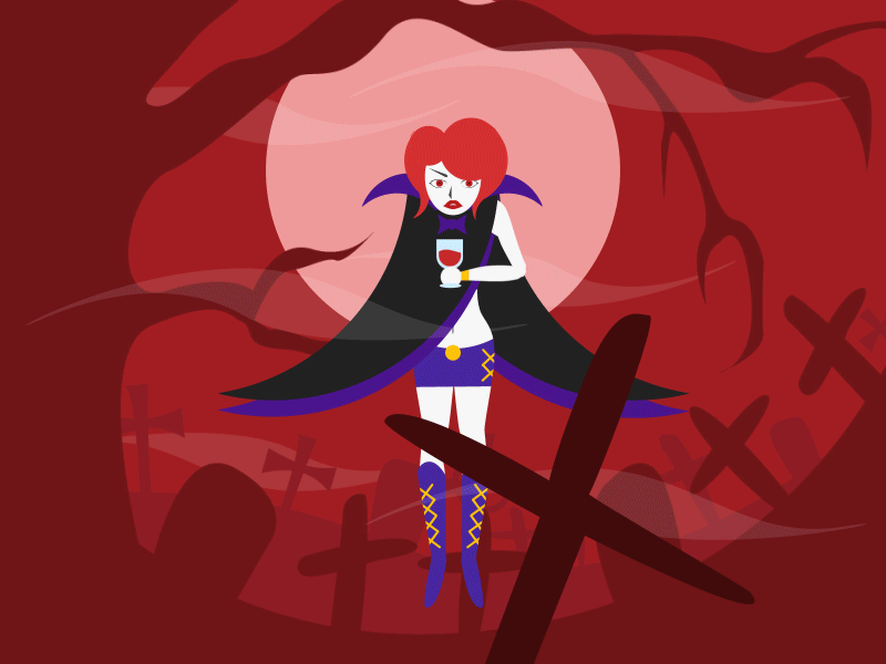 Vampire (Female Version) adobe after effects aftereffects animation bat blood cemetery cross dracula flat art graveyard halloween horror illustration illustrator moon motion graphics motiondesign motionphotography vampire