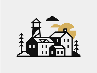 Lighthouse Village beach design flat house illustration lighthouse minimalist