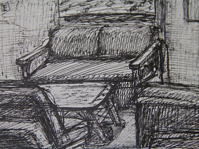 Sofa black white blackpen café comics illustration scetch simple sofa