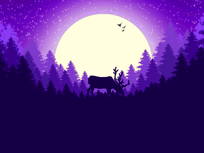 Purple Moon adobe animals colors design digital art drawing graphic design graphic art illustration illustration art landscape mountains nature painting silhouette
