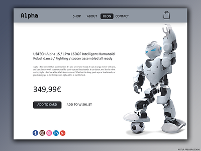 Daily UI #012 - E-Commerce Shop (Single Item) - Robot Alpha 1S @dailyui alpha alpha 1s blog dailyui design e commerce immersion lithuania logo price robot robotic robotics shop shop design typography ui uidesign ux