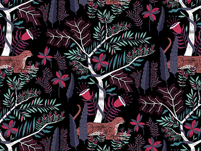 Cheetah Pattern animal animals botanical cheetah design drawing floral illustration nature tree