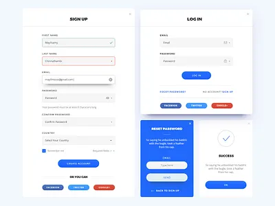 Form design create new account login mayilsamy reset password sign up social media succes successful