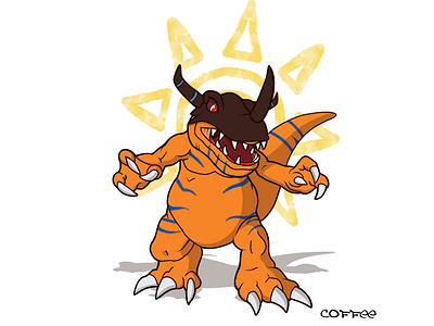 Greymon coffeescartoon digi evolve digimon fanart greymon