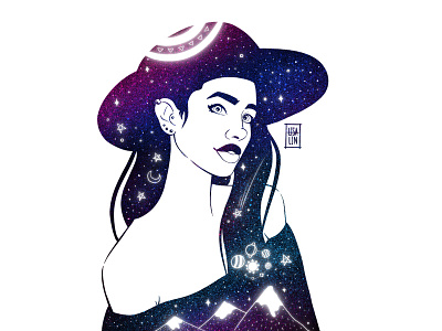 Dark skin beauty in stars. iPad Pro + Procreate art cartoon cartoon character cg character character design concept cute dark skin design fantasy girl illustration ios ipad pro modern portrait procreate ps ui