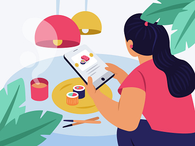 online order app coffee design drinks food girl illustration lamp leaf minimal online order plant plants restourant sushi tab table ui ux