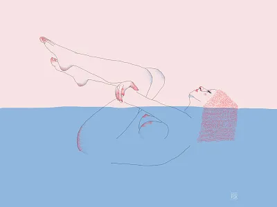 Immersion girl illustraion immersion meditation minimal water