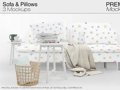 Sofa & Pillows Mockup Pack couch couch generator couch mockup cushion mockup cushions custom sofa damask fabric pillow pillow mockup settee sofa sofa damask sofa design sofa generator sofa mockup sofa pillow textile