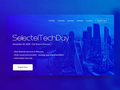 Moscow Meetup Page blue cta gradient hero hero banner mark meelantche meetup monochrome moscow motion navigation page