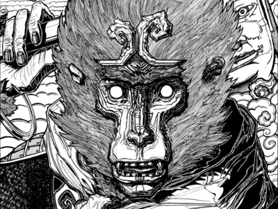 Sun Wukong australian black and white brush pen detail detailed illustration ink inked magic monkey monkey king sun wukong tee tshirt