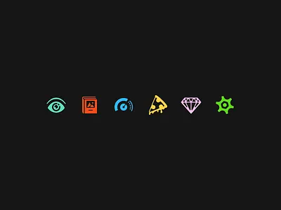 more bits book diamond eye gear icon icons pizza volume