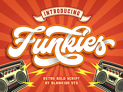 Funkies bold calligraphy classic funk groovy kids music psychedelic retro script script font script lettering typeface