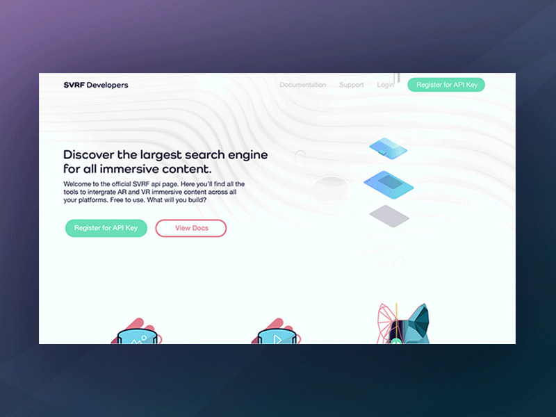 SVRF Api Hero animation api ar branding design hero homepage icons illustration illustrator isometric motion photoshop site ui ux vr web web design