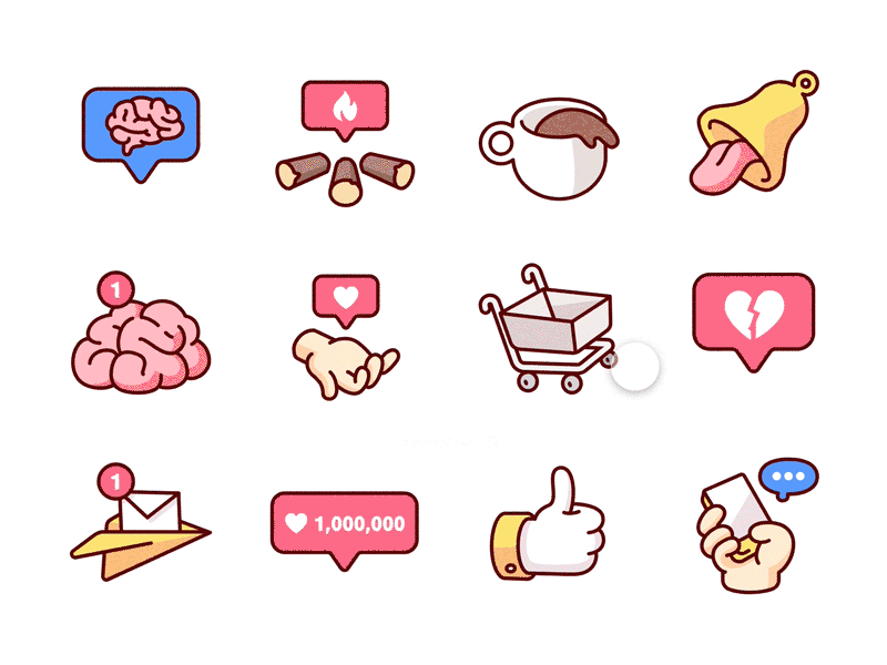 Notification Icons - Adobe XD brain coffee freebie geometry icon illustration like logo prototype shop stickers thumbs up typography vector xd