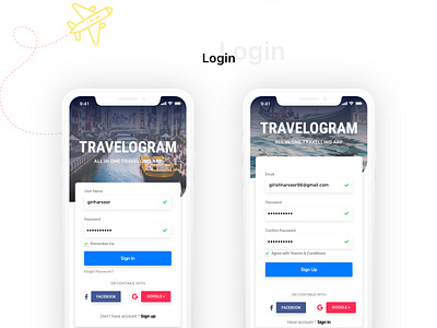 Ios Presentation login screen travel app