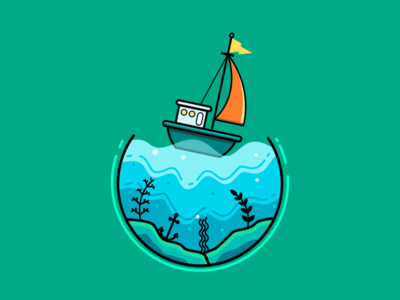 Simple Underwater Landscape Illustration boat clean design landscape sea underwater vectober vector