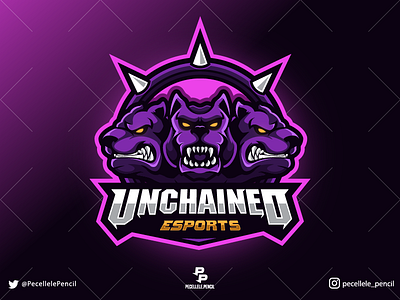 Unchained Esports angry badass badge cerberus creature design dogs esport esports gamer gaming logo mascot mythical sport streamer twitch unchained united vector