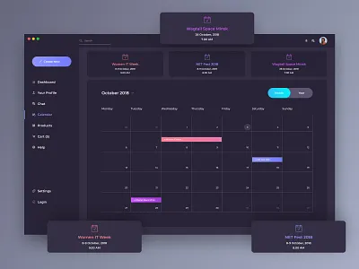Calendar app belarus calendar chat dark dashboard desktop app gradient night product card ui ux