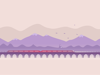 Quiet Moving Train birds bridge cute design flat flat design fog graphic house illustration inspiration minimal mountains moving nature november simple train wallpaper winter