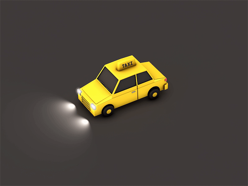 Tiny Taxi - 360° 3d car isometric lights luggage taxi tiny tyres wheels yellow