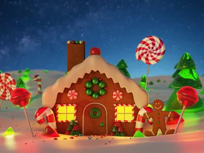 Christmas Gingerbread house in snow