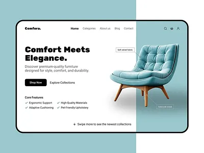 Comfora Website - Hero Section UI chair clean ui e commerce e commerce furniture website ecommerce furniture furniture store hero hero section interior shopify shopify theme sofa ui ui ux ux web web design web ui website