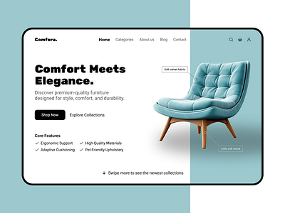 Comfora Website - Hero Section UI chair clean ui e commerce e commerce furniture website ecommerce furniture furniture store hero hero section interior shopify shopify theme sofa ui ui ux ux web web design web ui website