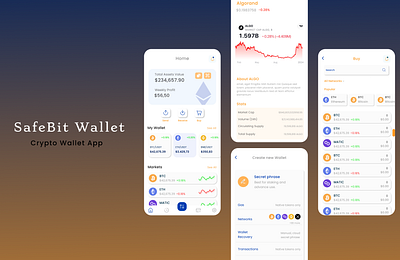 SafeBit Wallet App UI Design andriod app design app design app screen app ui design branding crypto app crypto app design crypto app screen crypto darkmode screen crypto wallet homescreen darkmode mobile app trading app trading app design ui design uiux ux design ux research wallet app wallet app design