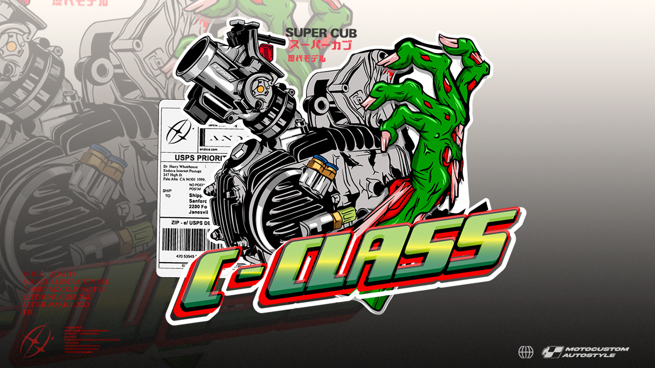 C-CLASS MOTOCUSTOM ARTWORK art branding design graphic graphic design illustration logo moto motoclassic motorsport vector zombie