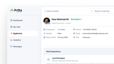 Job board UI candidate detailed dashboard detailspage jobboard profiledetails