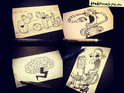 Inktober Day 25-28 art blind brain cactus cartoon character doodle doodlemachine drawing gift illustration ink inktober pen prickly sketch sketchbook stretch taco thunder