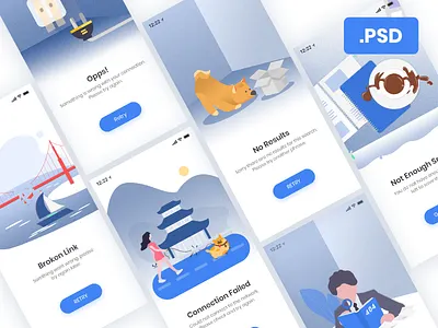 Error & Empty Illustrations [Free PSD] app appdesign design empty empty screen error free freebies illustration ios mobile app psd ui ux