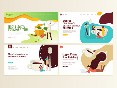 Set of web page design templates for food and drink abstract banner cafe bar coffee drink flat food fruit icon illustration interface layout logo organic restaurant template vector vegetable web website