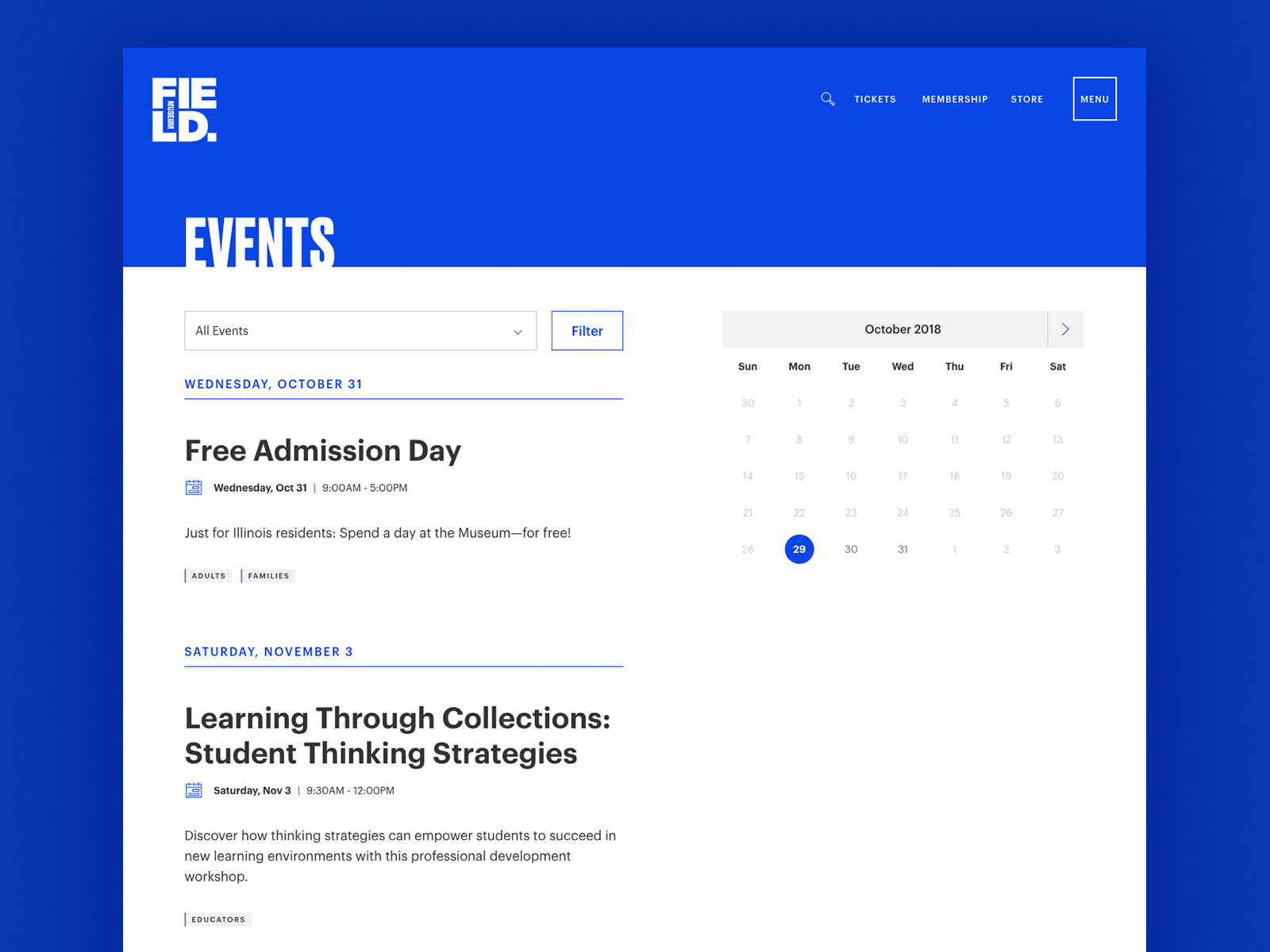 Example of Field Museum - Event Calendar