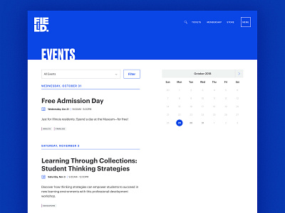 Field Museum - Event Calendar calendar design event page museum ui ux web design
