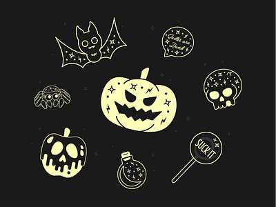 Pins with Attitude attitude bat creepy enamelpins gold halloween icons illustration poison pumpkin skull spider spooky