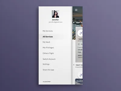 Drawer Menu airport android animation app apple booking app branding creative design design drawer menu illustrator ios logo menu bar photoshop screen uiux vector web web app design