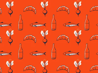 la Dictionnaire de la Cuisine Inclusive croissant cuisine fish food france french handdrawn radish red wine