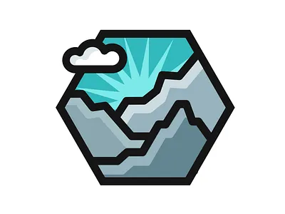 Rugged Mountains Badge badge design blue and grey mountains thick lines