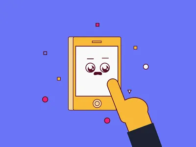 Finger smoosh flat hand illustration line art minimal phone technology