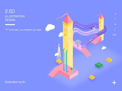 "P" is for play 2.5d alpha art coloful design illustration play popular typography