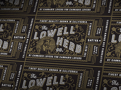 Lowell Sticker art director art director orange county cannabis cannabis designer cannabis packaging design engraving graphic designer jamie stark orange county graphic designer typography weed