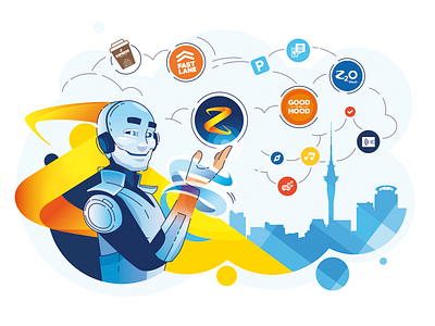 Z Energy Robot Character android auckland blue design energy icons illustration logo nz robot sketch space typography ui ux z