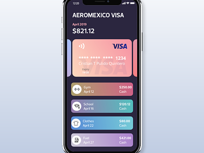 Pay screen adobe xd app banco dinero diseño iphone movil pago tarjeta visa