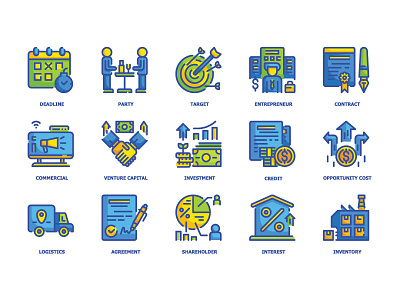 Business Flat Outline icons advertising business finance flat icon illustration line money outline